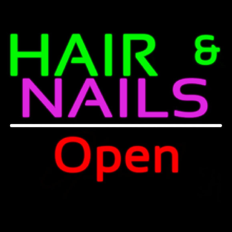 Hair And Nails Open White Line Neon Skilt