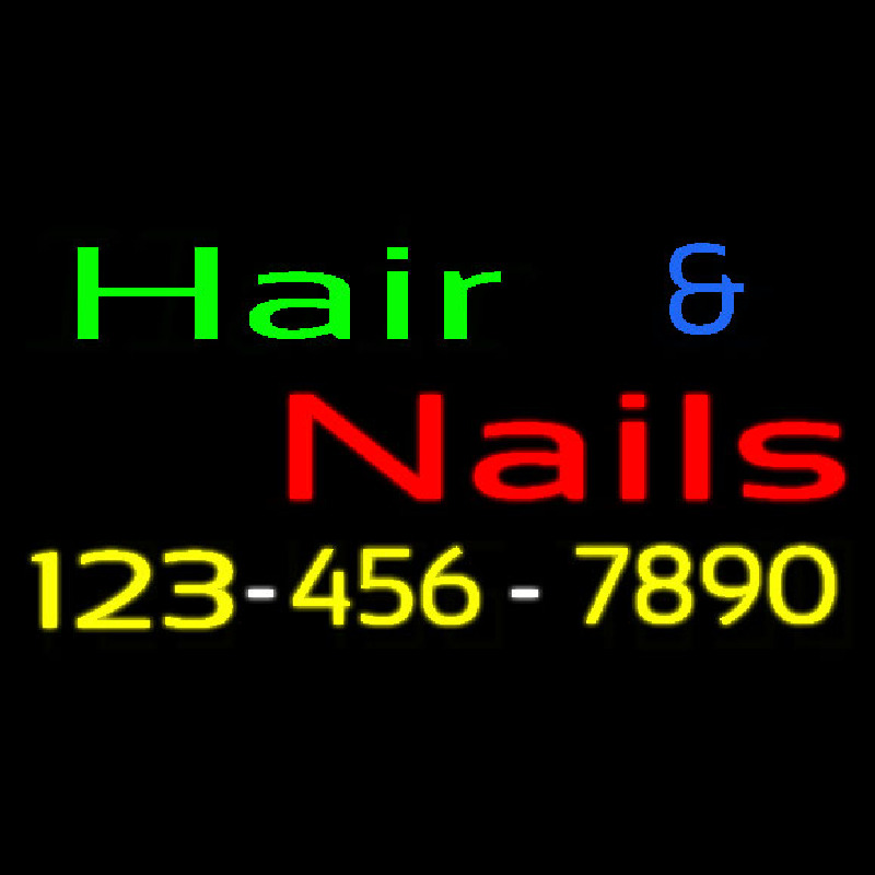 Hair And Nails With Number Neon Skilt