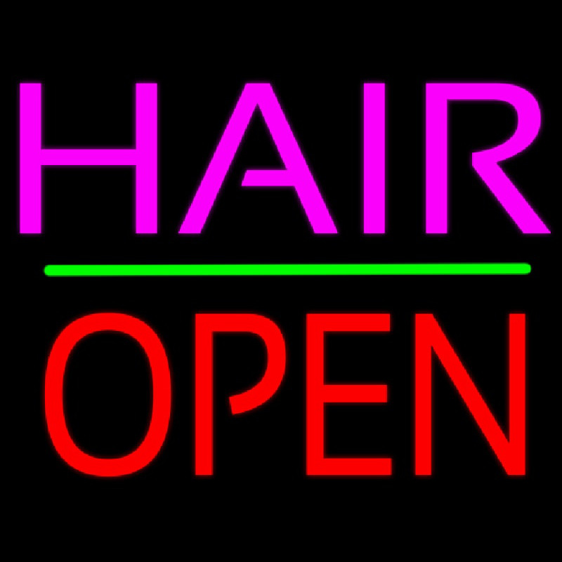 Hair Block Open Green Line Neon Skilt