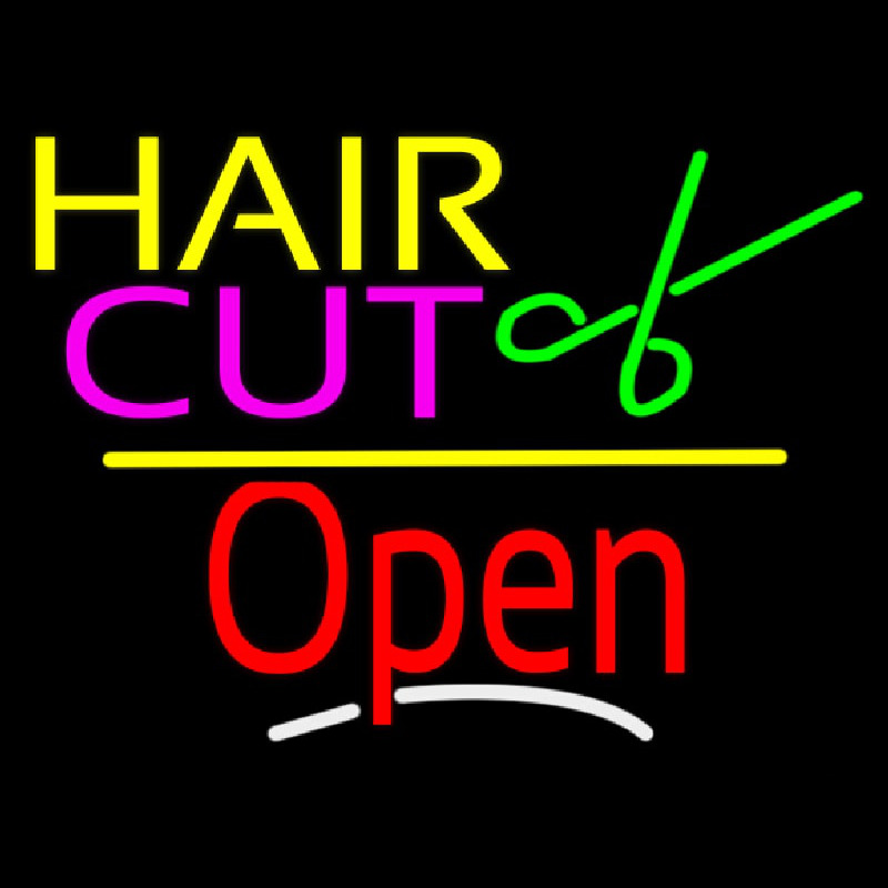 Hair Cut Logo Open Yellow Line Neon Skilt