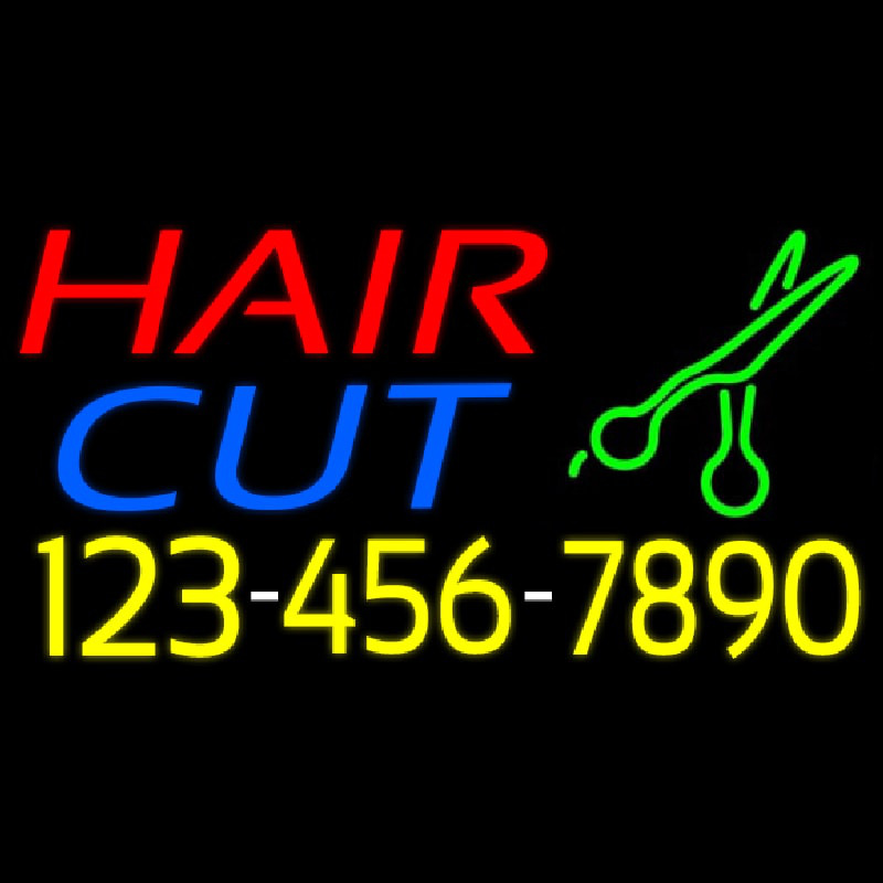 Hair Cut With Number And Scissor Neon Skilt