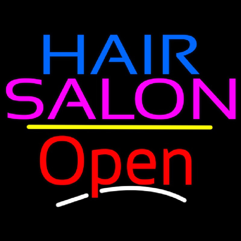 Hair Salon Open Yellow Line Neon Skilt