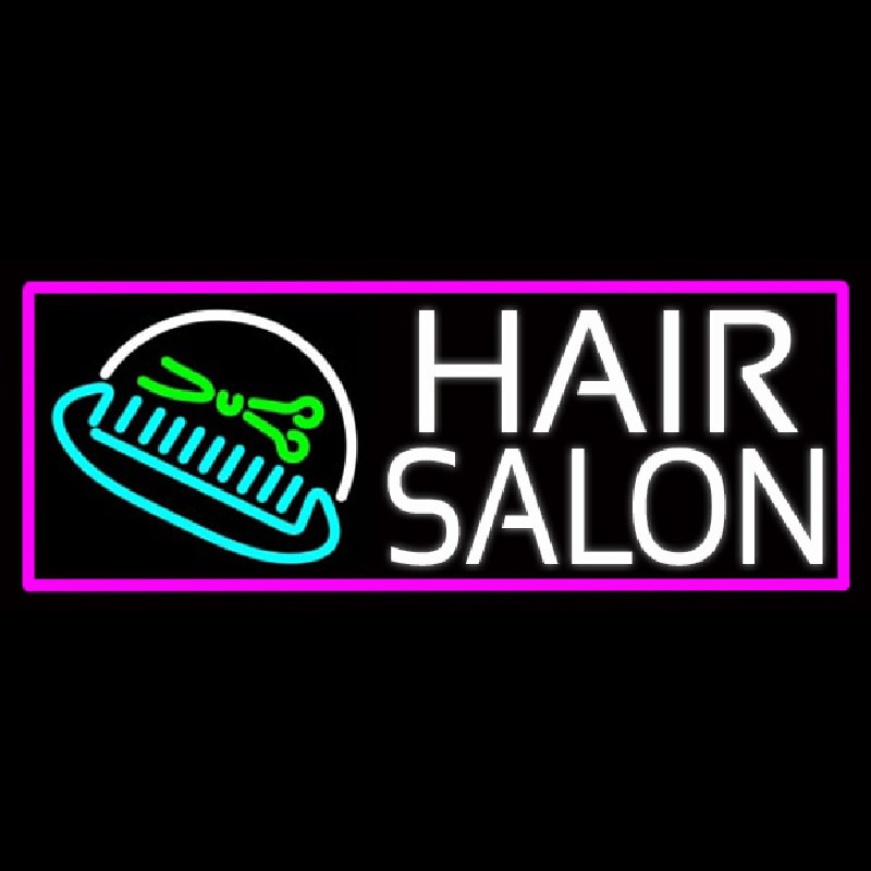 Hair Salon With Scissor And Comb Neon Skilt