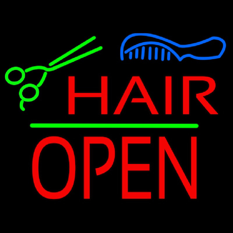 Hair Scissors Comb Block Open Green Line Neon Skilt