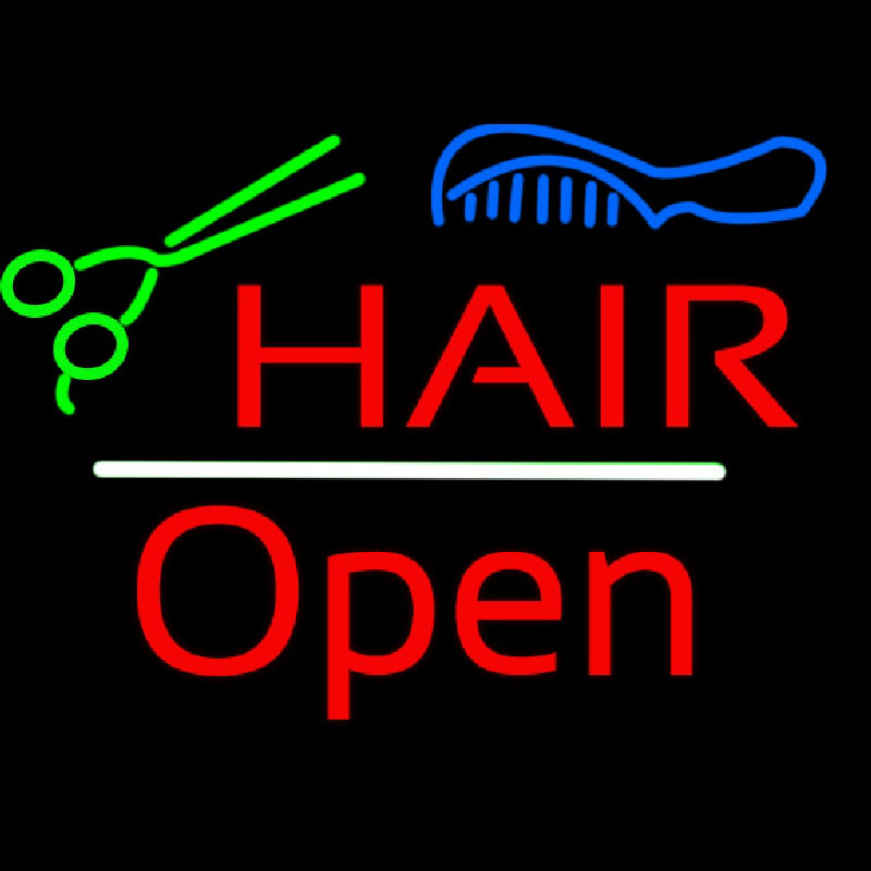 Hair Scissors Comb Open White Line Neon Skilt