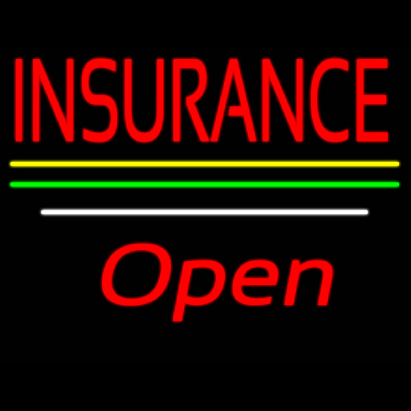 Insurance Open Yellow Green White Line Neon Skilt