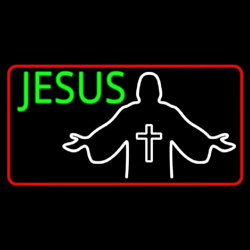 Jesus Christian Cross With Border Neon Skilt