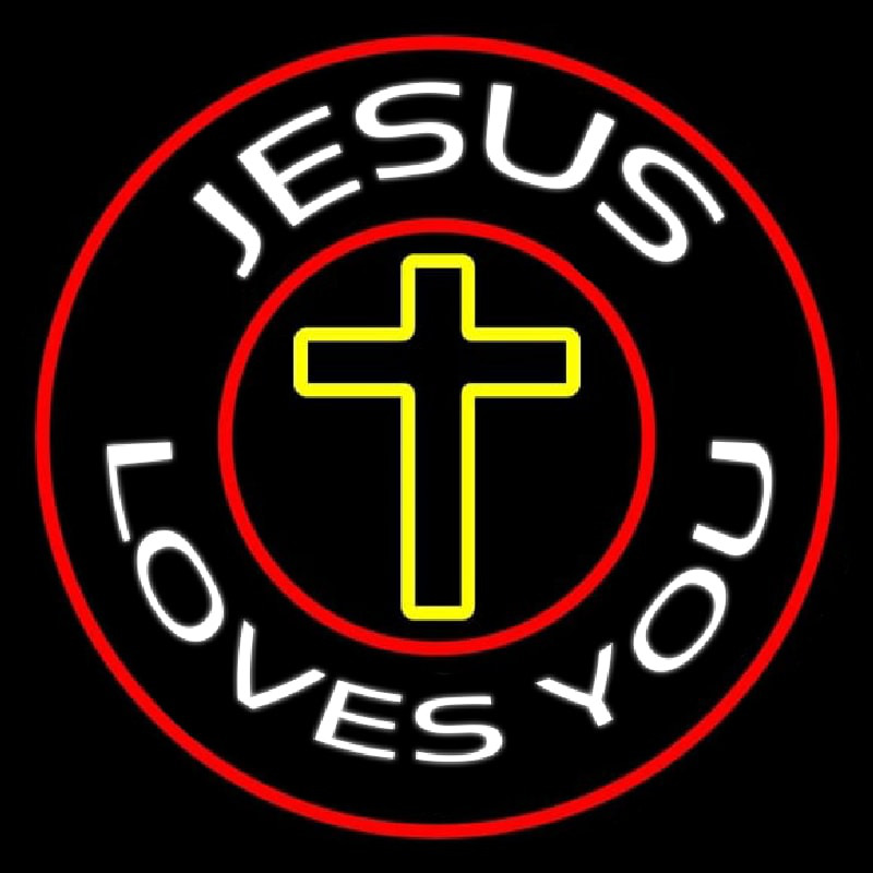 Jesus Loves You With Red Border Neon Skilt