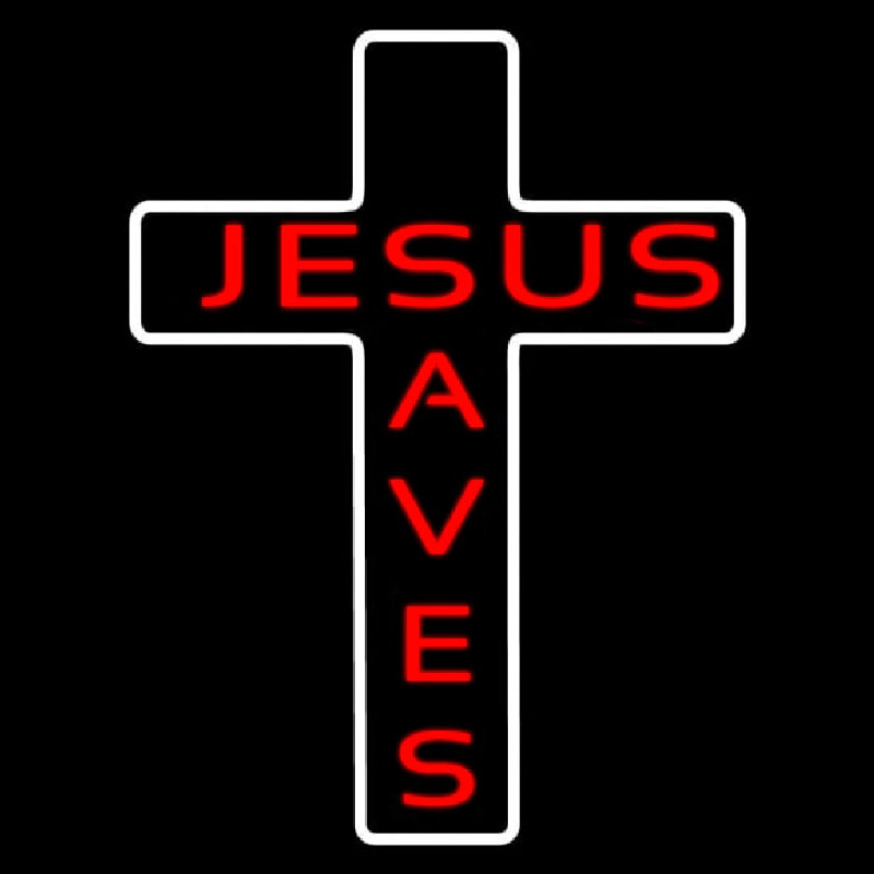 Jesus Saves White Cross Neon Skilt