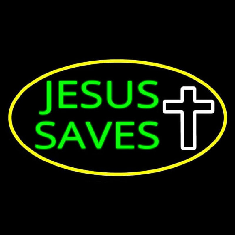 Jesus Saves White Cross With Border Neon Skilt