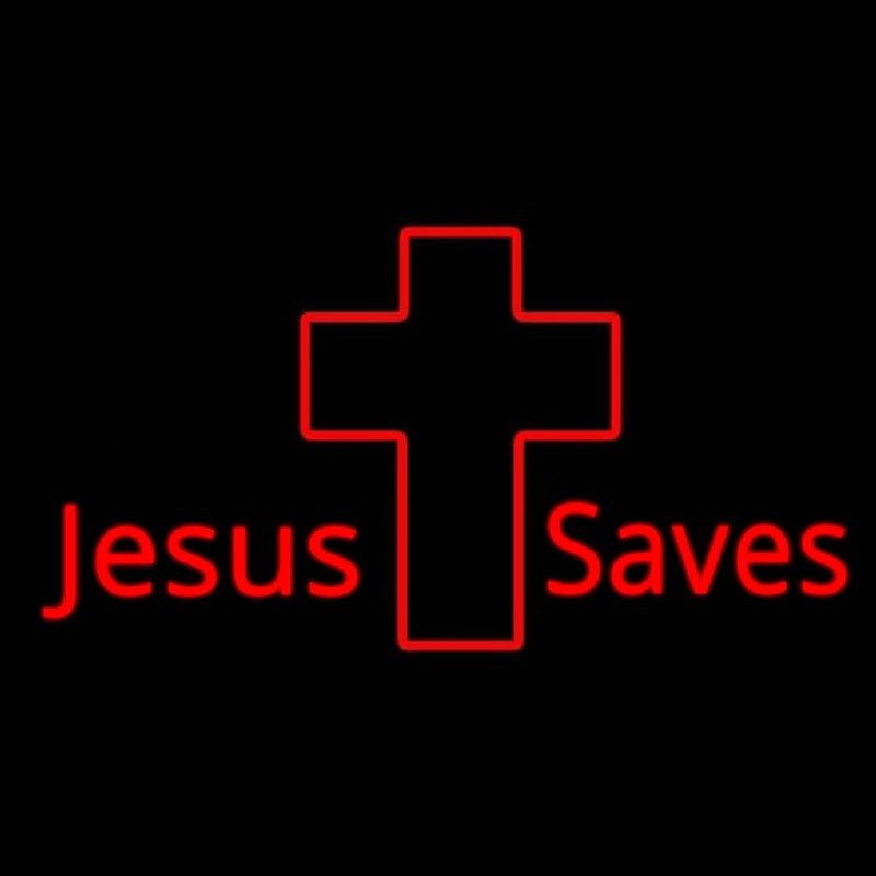 Jesus Saves With Cross Neon Skilt