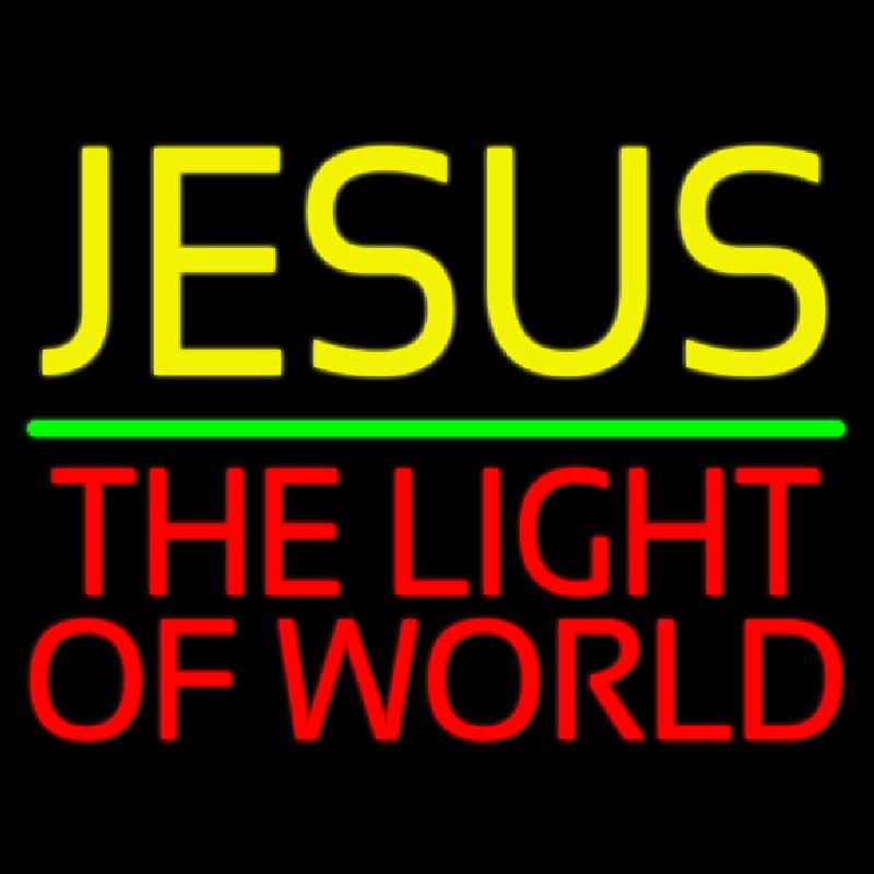 Jesus The Light Of World Green Line Neon Skilt