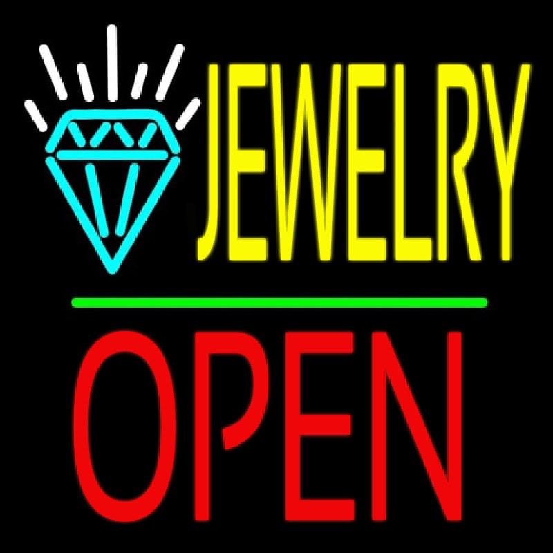 Jewelry Logo Block Open Green Line Neon Skilt