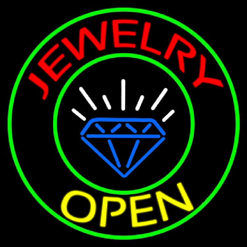 Jewelry Open Blue Logo Neon Skilt