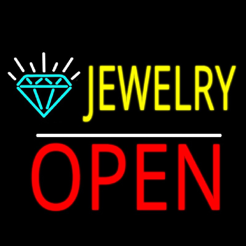 Jewelry Open White Line Neon Skilt