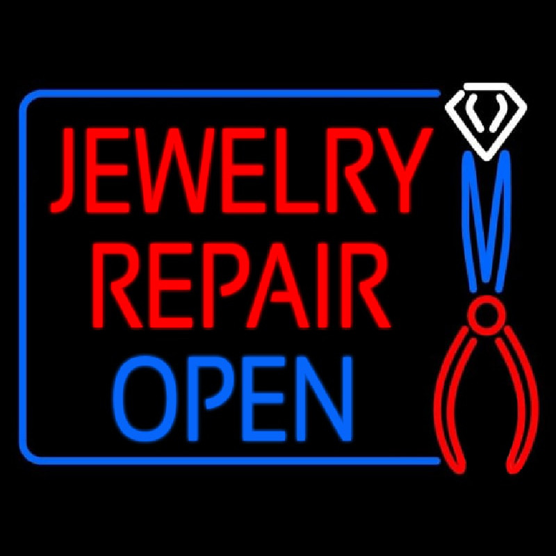 Jewelry Repair Open Block Neon Skilt