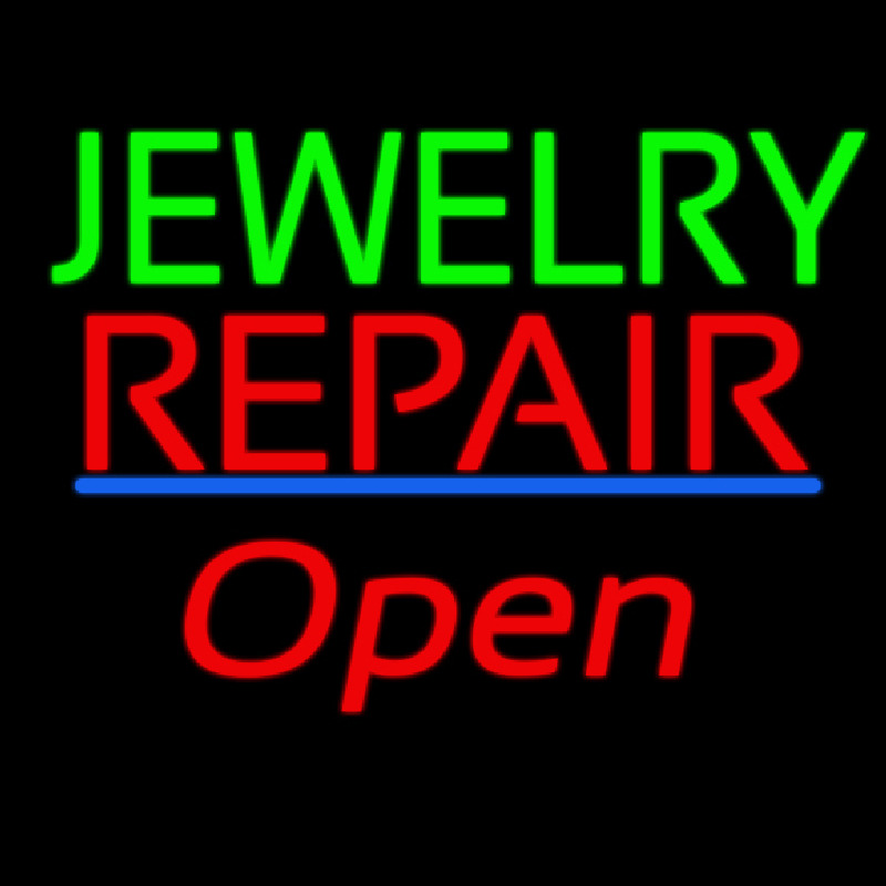 Jewelry Repair Open Blue Line Neon Skilt