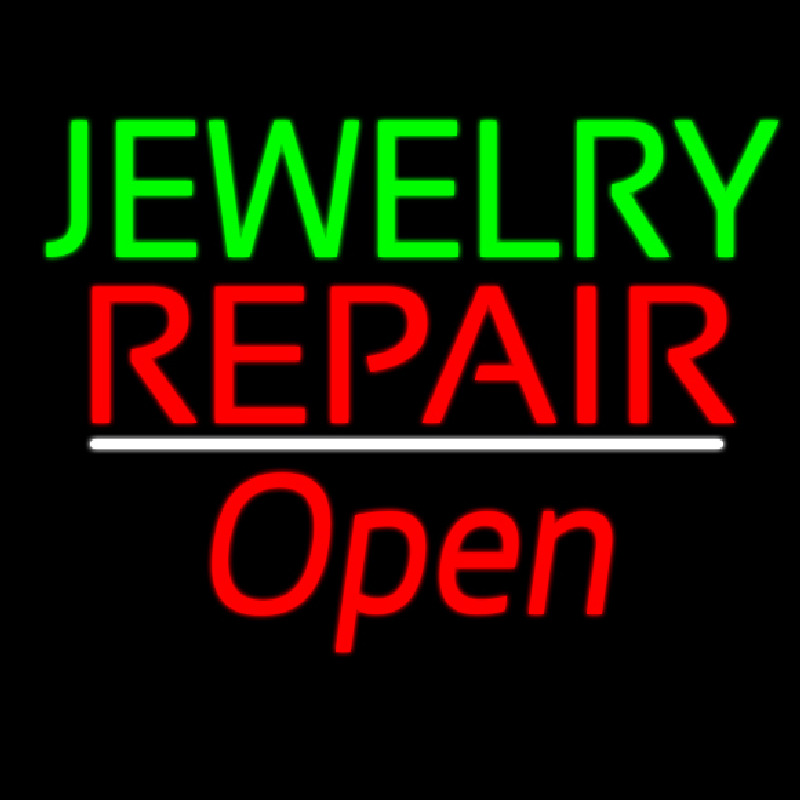 Jewelry Repair Open White Line Neon Skilt