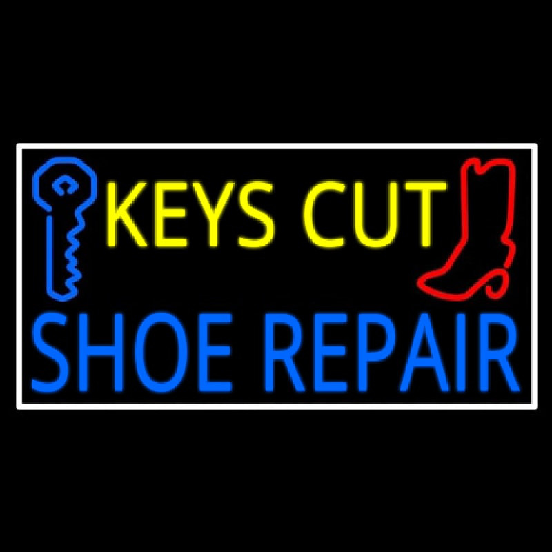 Keys Cut Shoe Repair With White Border Neon Skilt