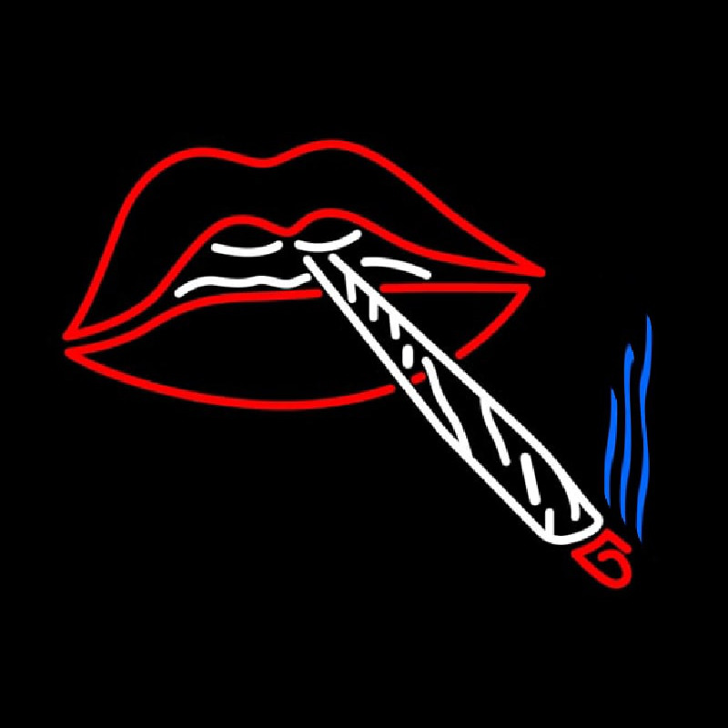 Lips Holding Cigrate Neon Skilt