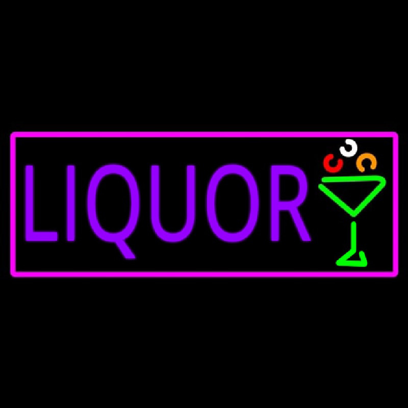 Liquor And Martini Glass With Pink Border Neon Skilt