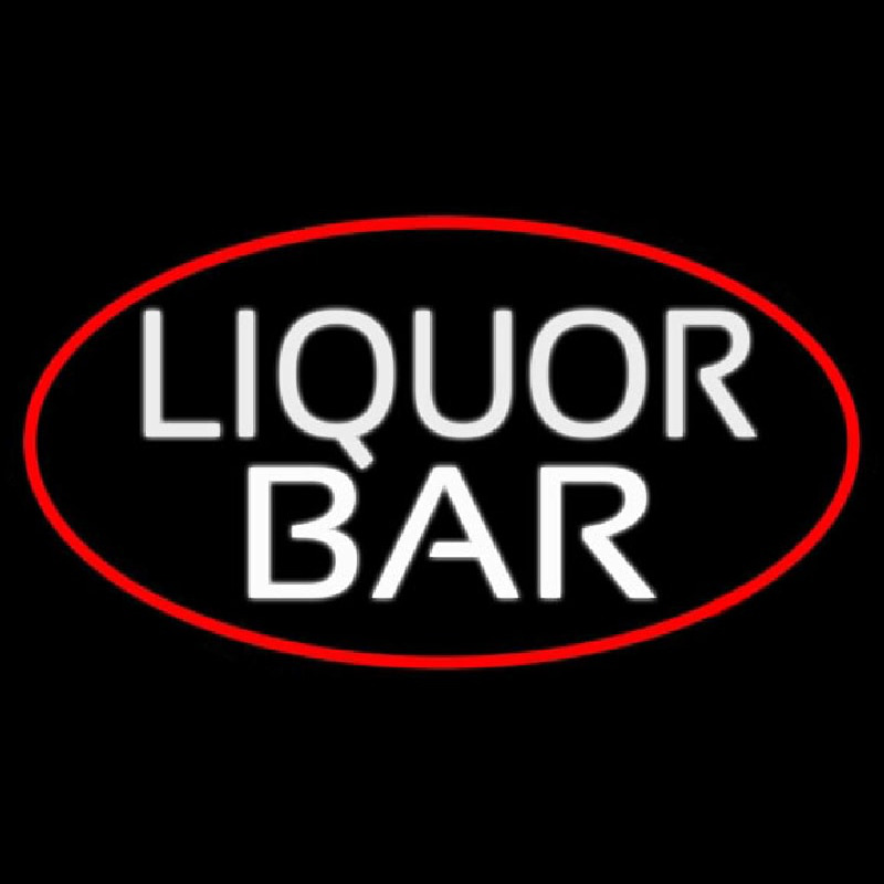 Liquor Bar Oval With Red Border Neon Skilt