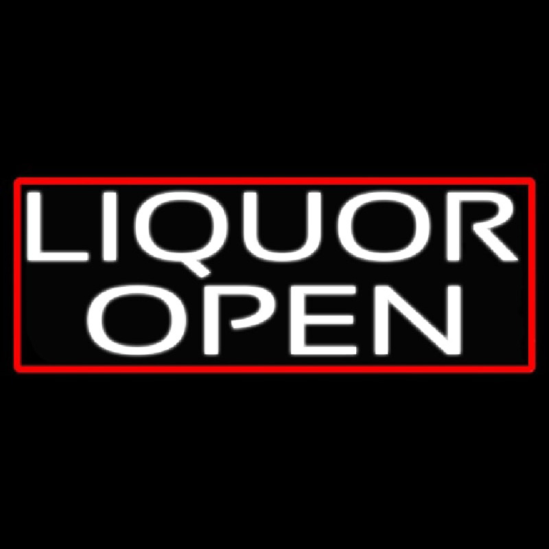 Liquor Open With Red Border Neon Skilt