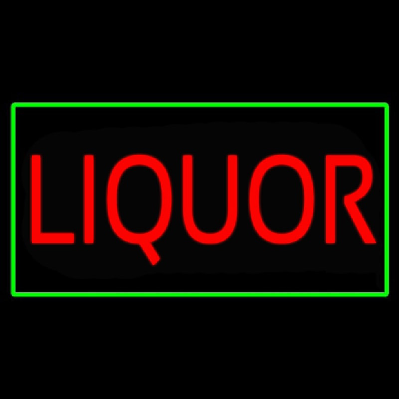 Liquor Rectangle Green Neon Skilt