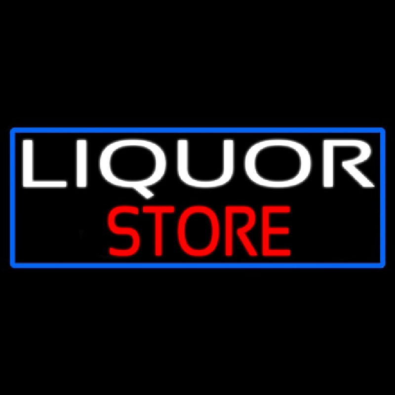 Liquor Store With Blue Border Neon Skilt