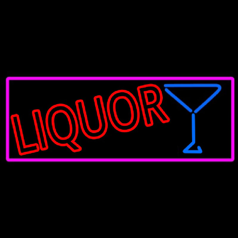 Liquor With Martini Glass With Pink Border Neon Skilt