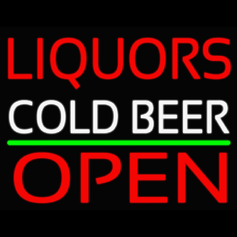 Liquors Cold Beer Open 1 Neon Skilt