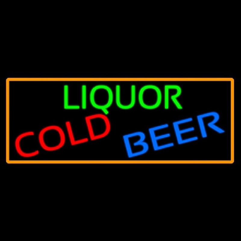 Liquors Cold Beer With Orange Border Neon Skilt