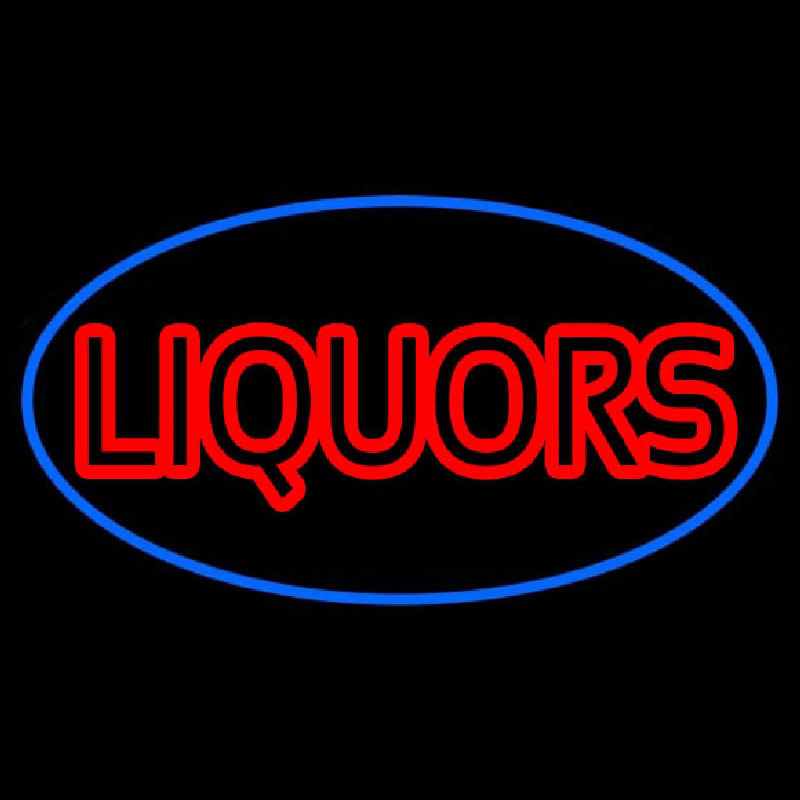 Liquors Oval With Blue Border Neon Skilt