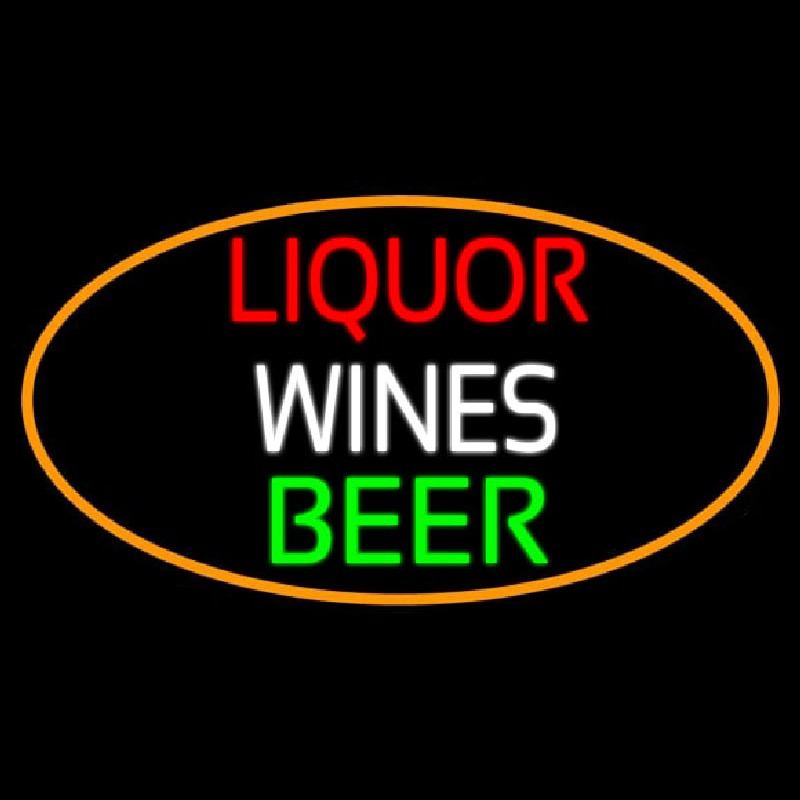 Liquors Wines Beer Oval With Orange Border Neon Skilt