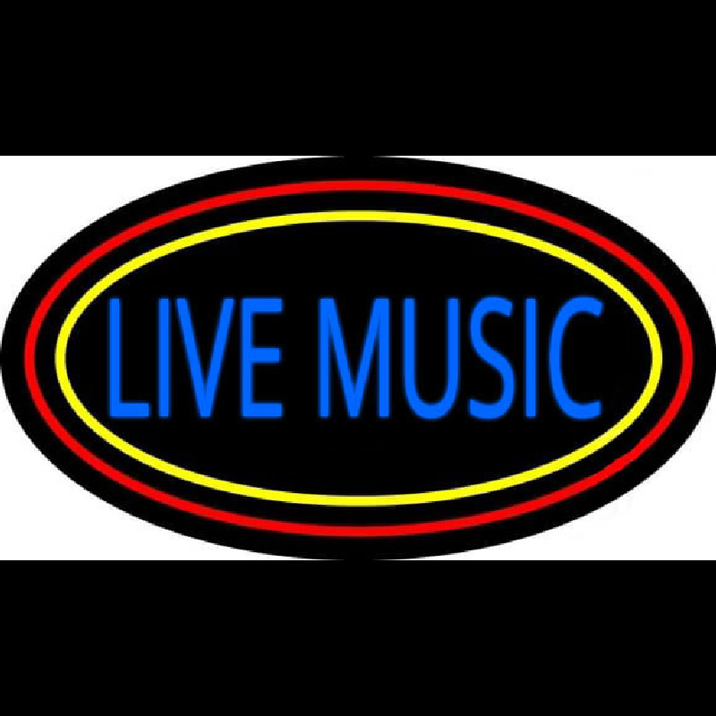 Live Music With Yellow Red Border 1 Neon Skilt