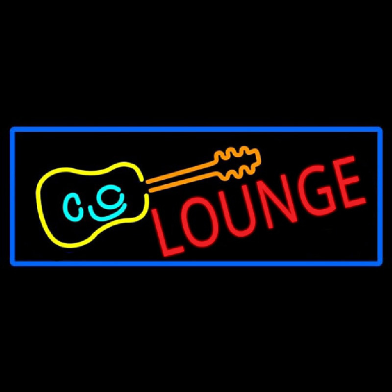 Lounge And Guitar With Blue Border Neon Skilt