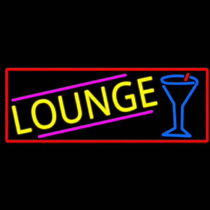 Lounge And Martini Glass With Red Border Neon Skilt