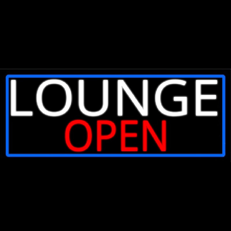 Lounge Open With Blue Border Neon Skilt