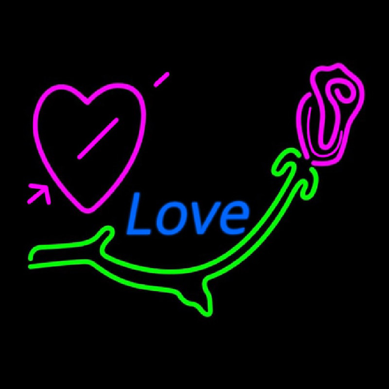 Love With Rose And Heart Neon Skilt