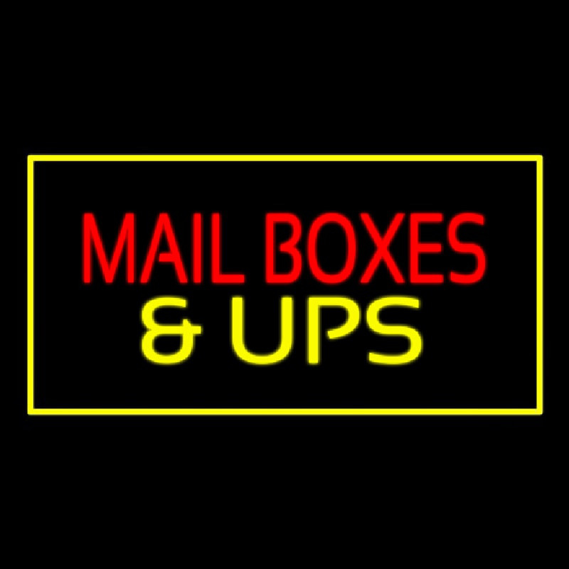 Mail Bo es And Ups Rectangle Yellow Neon Skilt