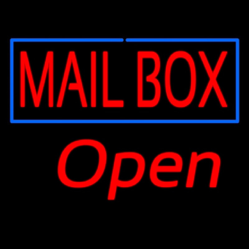 Mailbo  Blue Border Open Neon Skilt