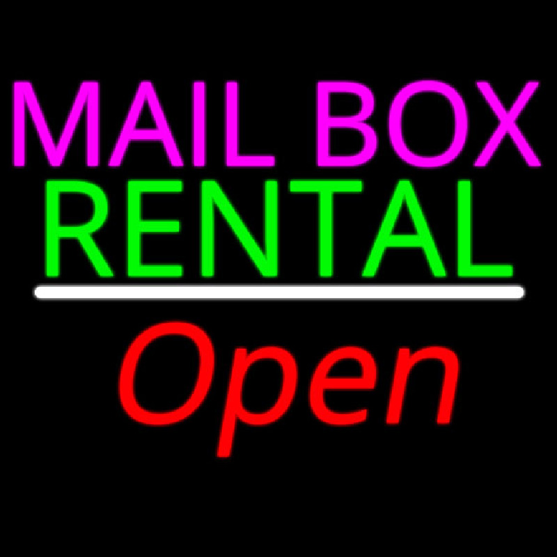 Mailbo  Rental Open White Line Neon Skilt