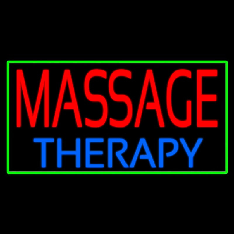 Massage Therapy With Green Border Neon Skilt