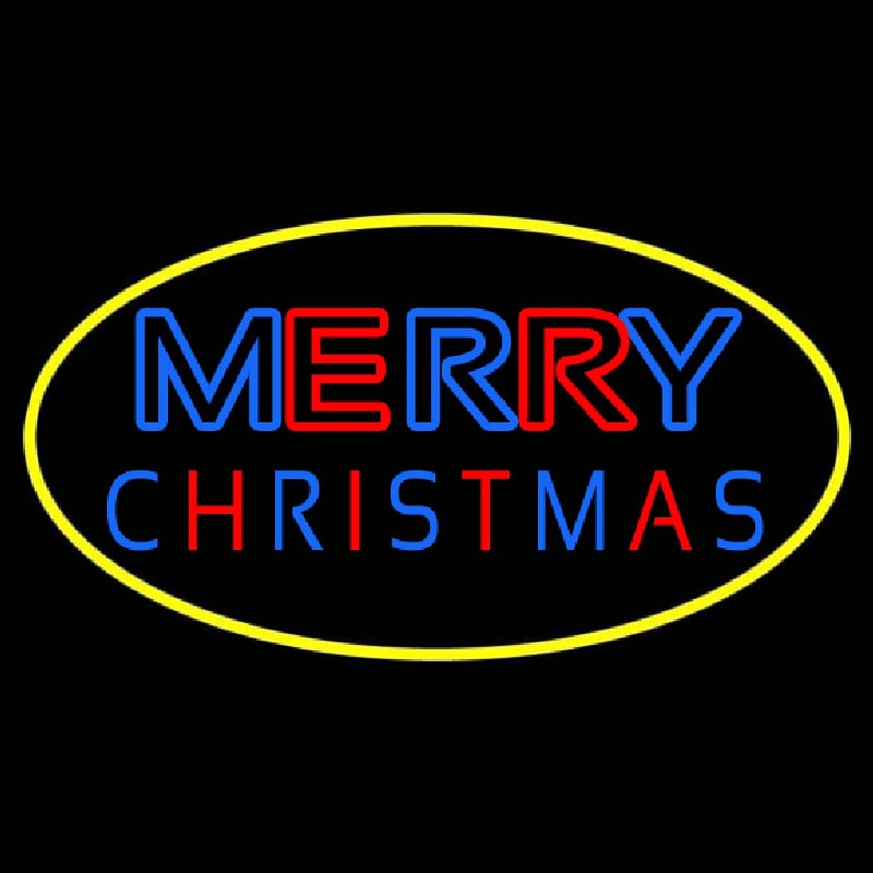 Merry Christmas Yellow Border Neon Skilt