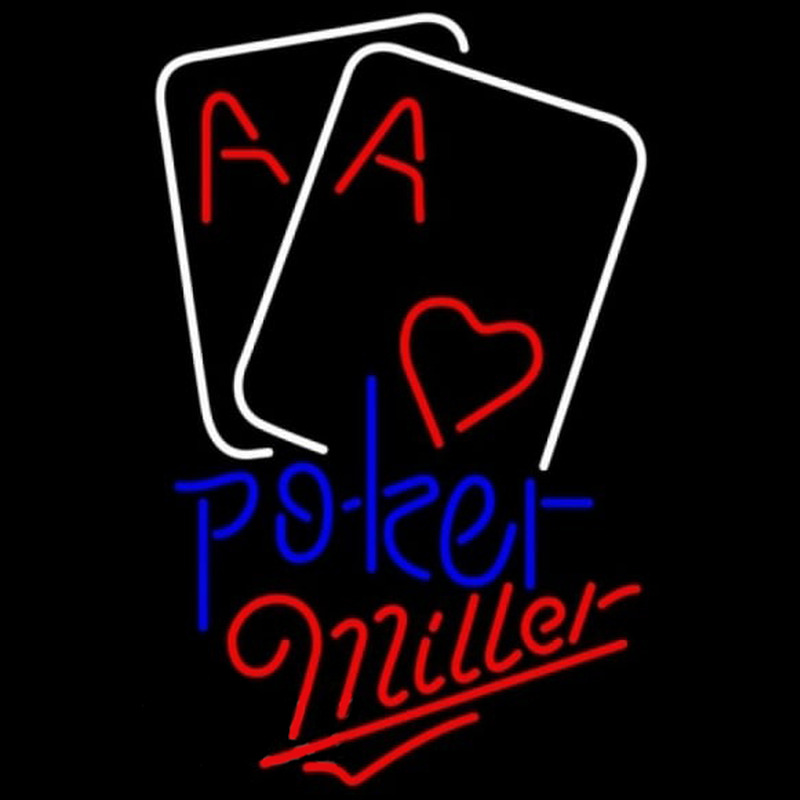 Miller Purple Lettering Red Heart White Cards Poker Beer Sign Neon Skilt