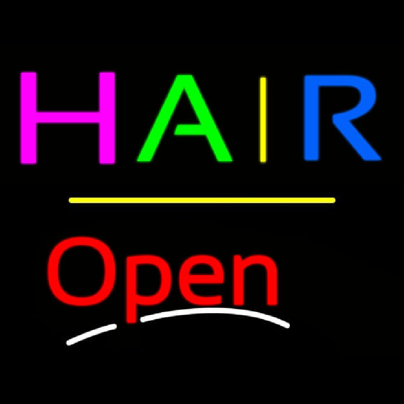 Multi Colored Hair Open Yellow Line Neon Skilt