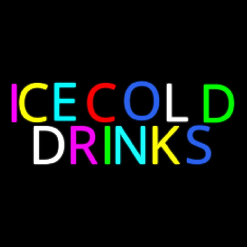 Multi Colored Ice Cold Drinks Neon Skilt