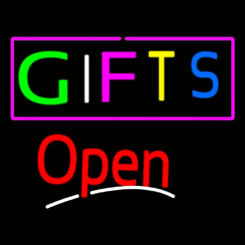 Multicolored Gifts Open Neon Skilt