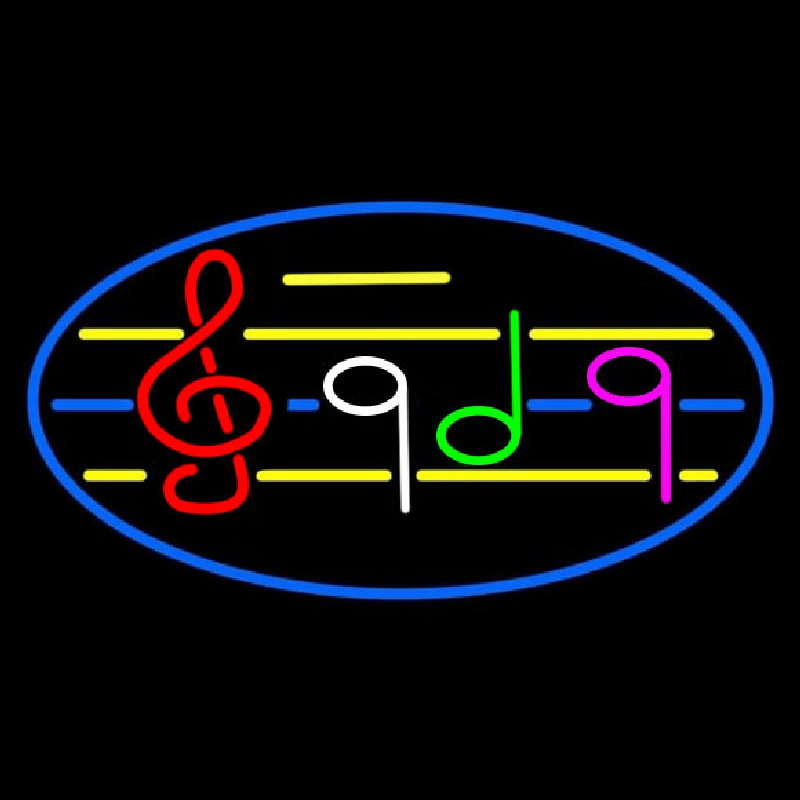 Musical Notes Blue Border Neon Skilt