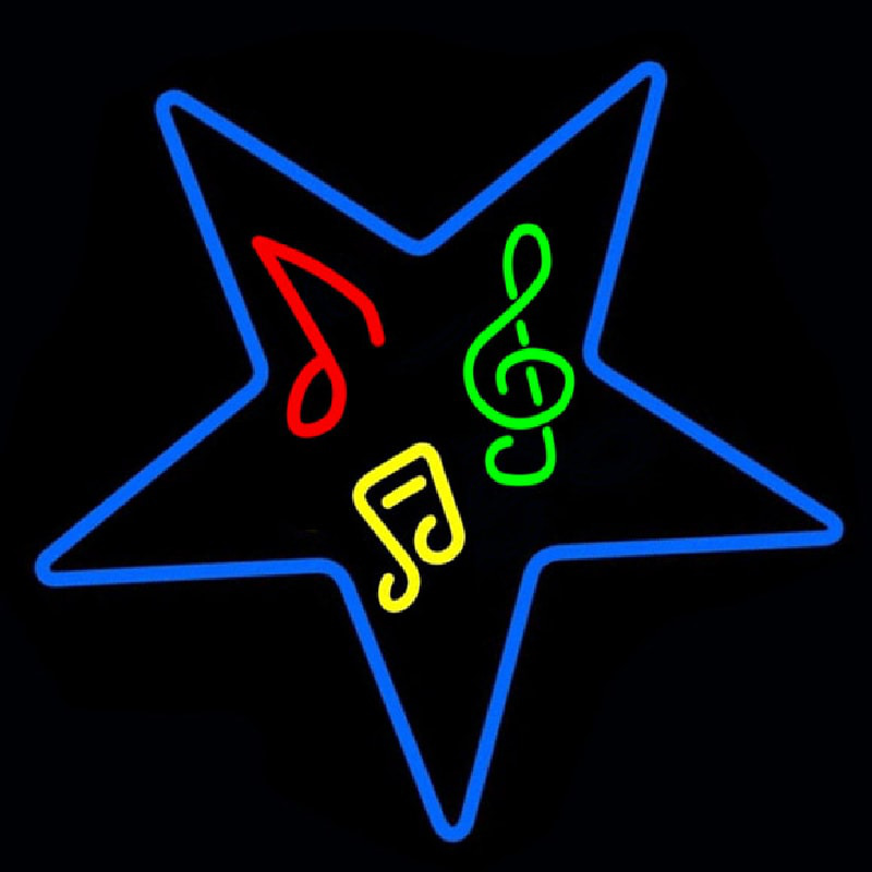 Musical Notes In Star Neon Skilt